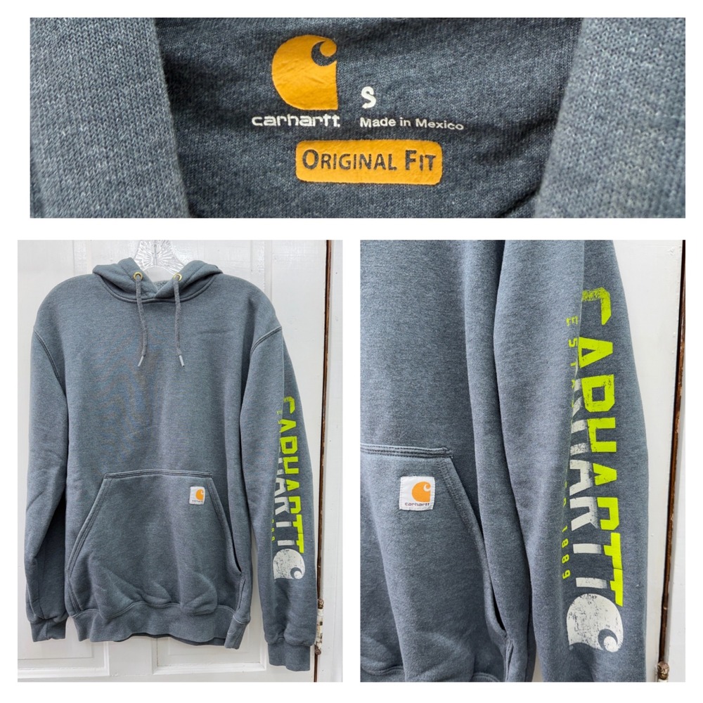 Carhartt Original Fit Mens Small Grey Pullover Hooded Sweatshirt Hoodie